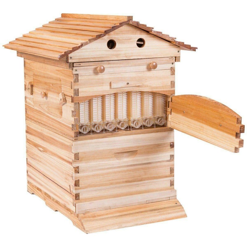 Lwestine Flow Hive Beehive kit Automatic Wooden bee hive House kit Beehive Boxes with 7 Peice Comb Honey Frames for Beginning and Professional Beekeepers