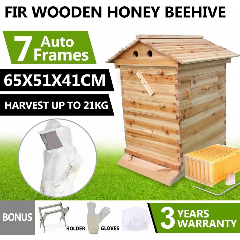 Yolpoco 7Pcs Auto Beehive Frame Comb, Automatic Wooden bee hive House kit，Auto Honey Hive Beehive Frames + Beekeeping Wooden House Beehive Boxes-Food Grade BPA