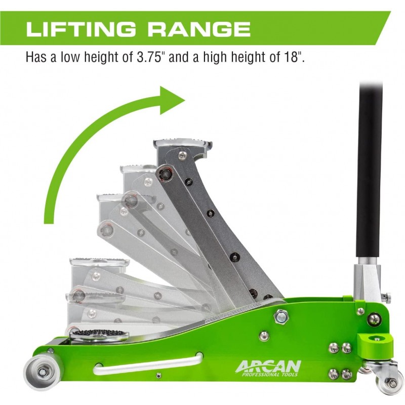 Arcan 3-Ton Quick Rise Aluminum Floor Jack with Dual Pump Pistons & Reinforced Lifting Arm (A20018)