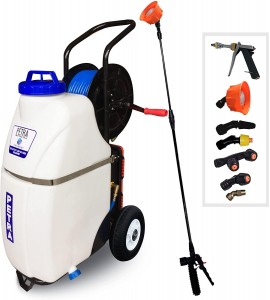 PetraTools Battery Powered 12 Gallon Cart Sprayer - Beast, Heavy Duty Commercial Sprayer w/Custom Built Cart, Offroad Wheels & Solid Steel Easy-Turn Hose Reel for 100 Foot Hose, Multipurpose HD Wand