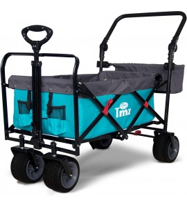 TMZ All Terrain Utility Folding Wagon, Collapsible Garden Cart, Heavy Duty Beach Wagon, for Shopping, Camping, and Outdoor Activities with Push Handle and Brakes (Turquoise&Grey)…